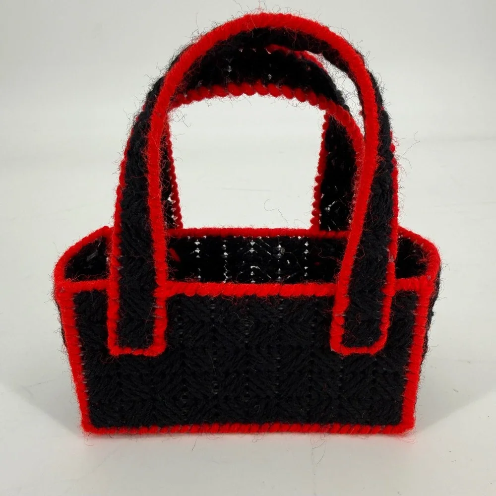 Handmade Needlepoint Playing Card Coaster Set with Tote Caddy Red Black White
